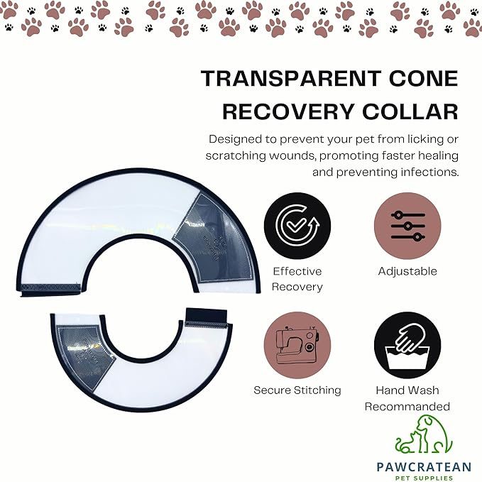 Pet Cone Collar Dog Cat Soft Plastic Recovery Collar Adjustable Comfortable Wounds Protection Small Medium Size Elizabeth Collar (Transparent, Medium)