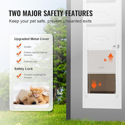 VEVOR Dog Door for Sliding Glass Door, 75 7/8"-80 11/16" Adjustable Height Doggy Door for Sliding Doors, Aluminum Frame Tempered Glass Pet Door with Hinge Structure Flap and Lock for Large-Sized Dogs