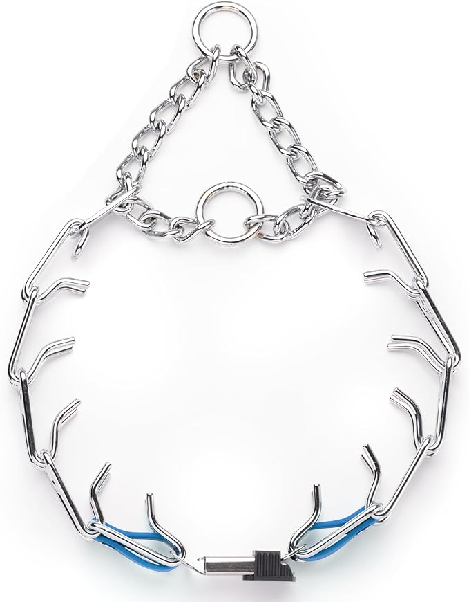 Herm Sprenger Chrome Plated Steel Dog Collar with Quick Release ClicLock Buckle O-Ring Biothane Insert Training Collar Made in Germany (Cerulean Blue, 25in x 4.0mm(Neck Size up to21-22in))
