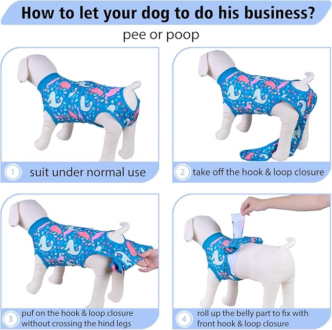 PetWarm Surgical Suit for Male Dogs, Dog Coat's Inner Clothes, Substitute E-Collar and Cone Prevent Licking Recovery Suit, Female Male Dog Onesie for Spay Neuter, Dinosaur Pattern, Multi-Colored, XS