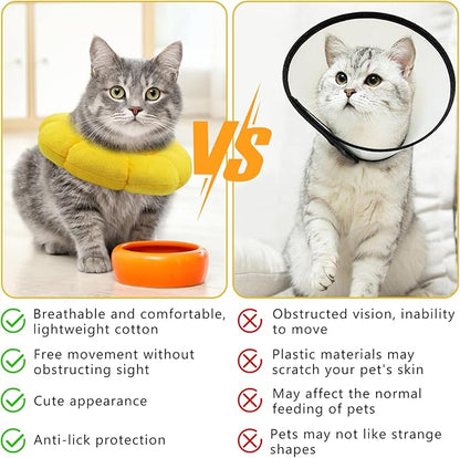 Sunflower Cat Recovery Cone, Adjustable Pet Elizabethan Collar for Cats &Puppy, Soft Cone for Cats After Surgery to Stop Licking, Cat Neck Pillow for Sleeping, Easy to Clean (Yellow, L)
