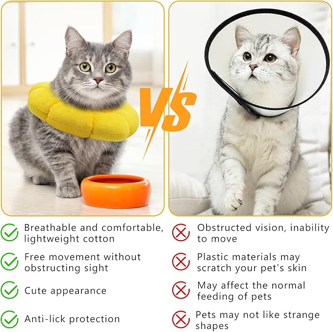 Sunflower Cat Recovery Cone, Adjustable Pet Elizabethan Collar for Cats &Puppy, Soft Cone for Cats After Surgery to Stop Licking, Cat Neck Pillow for Sleeping, Easy to Clean (Yellow, M)