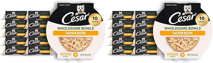 Cesar Wholesome Bowls Adult Wet Dog Food,Chicken,Recipe,Wet Food for Dogs,3 Oz. Bowls,10 Count (Pack of 2)