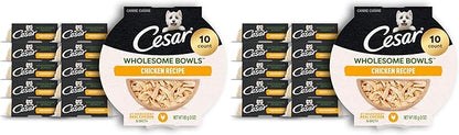 Cesar Wholesome Bowls Adult Wet Dog Food,Chicken,Recipe,Wet Food for Dogs,3 Oz. Bowls,10 Count (Pack of 2)