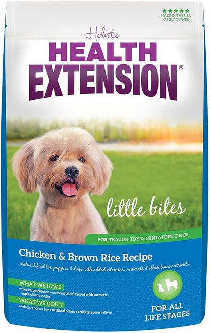 Health Extension Little Bites Dry Dog Food for Toy and Small Breeds, Chicken & Brown Rice Recipe, with Probiotics & Superfoods for Digestion & Coat Health, 4 lb Bag