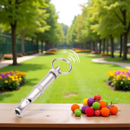 Silver Ultrasonic Dog Whistle - Adjustable Frequency Training Whistle for All Dog Sizes | Durable Stainless Steel Pet Behavior Aid with Portable Keychain Design