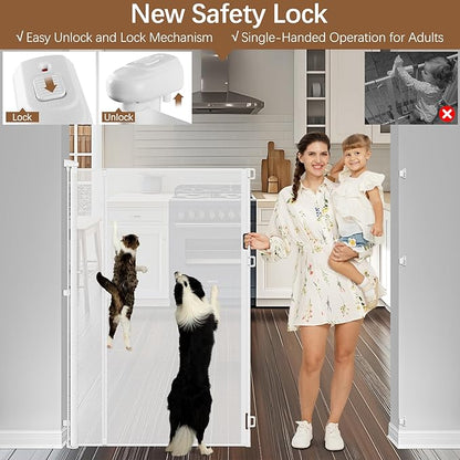 Reinforced 55" Extra Tall Cat Gate for Doorway - No Jumping Over/Crawling Under, Retractable Baby Gate for Cats Fits Openings up to 55" Wide, Retractable Dog Gate Indoor Tall Pet Gate for Stairs/White