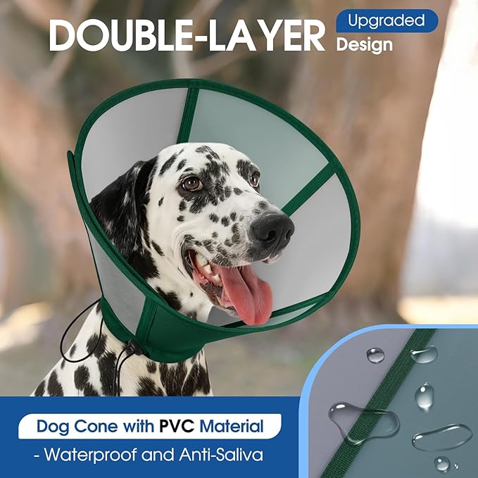SUNFURA Dog Cone - Soft Cone for Dogs to Stop Licking, Adjustable Dog Cones for Medium Dogs After Surgery, Pet Recovery Elizabethan Collar Alternative for Wound Care, Spay, Neuter, Green M