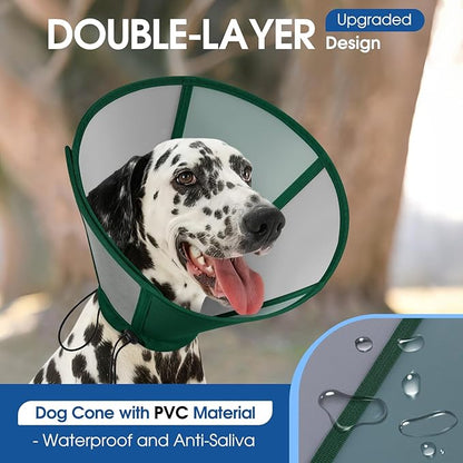 SUNFURA Dog Cone - Soft Cone for Dogs to Stop Licking, Adjustable Dog Cones for Medium Dogs After Surgery, Pet Recovery Elizabethan Collar Alternative for Wound Care, Spay, Neuter, Green M