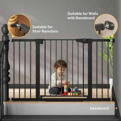 Cumbor 51.5" Wide Auto Close Baby Gate & Cumbor 2 Pack 51.5" Wide Dog Gate, Durable Child Gate for Stairs, Doorways, Easy Walk Thru Dog Gate for House for Doorways