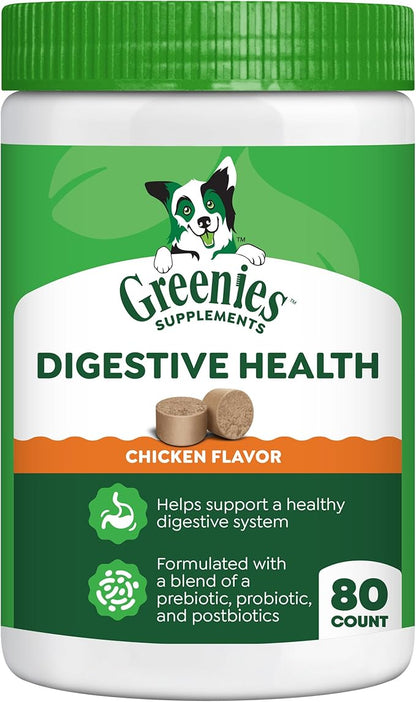Greenies Supplements Digestive Health Probiotics for Dogs, Dog Probiotic Supplements, Chicken Flavor, 15.6 oz. Pouch of 80 Count