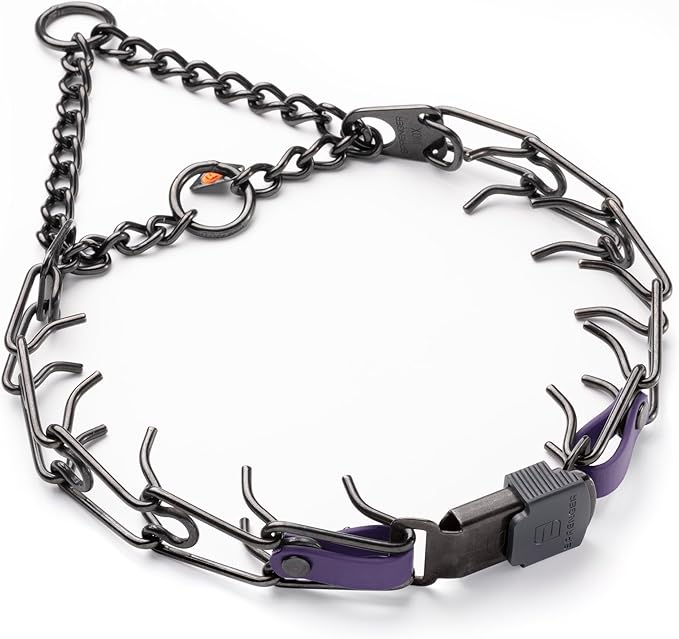 Herm Sprenger Black Stainless Steel Dog Collar with Quick Release ClicLock Buckle O-Ring Biothane Insert Training Collar Made in Germany (Violet Purple, 23in x 3.2mm(Neck Size up to19-20in))