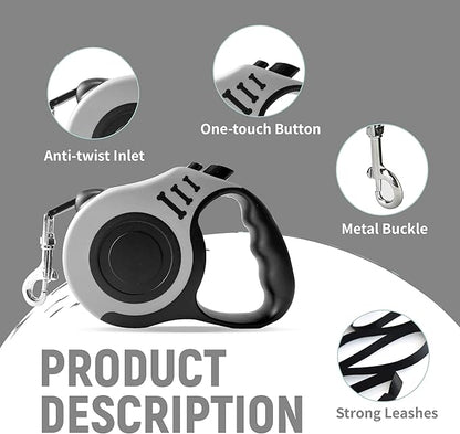 Retractable Dog Leash Automatic Telescopic Tractor Dog Tape, Pet Tape 10/16 FT Durable and Convenient, with Folding Bowl, Dispenser, Rubbish Bags, Suitable for Small and Medium Dogs