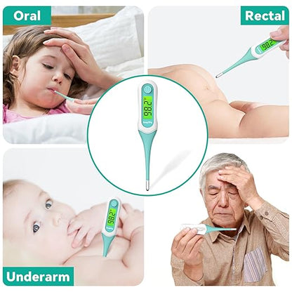8s Fast Reading Thermometer for Adults and Kids, Accurate & Safe Digital Baby Thermometer with 3 Color Backlit and Fever Alarm for Oral, Rectal, Underarm FSA HSA Eligible