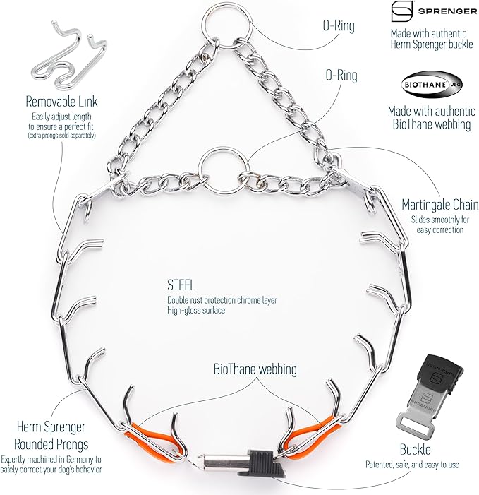 Herm Sprenger Chrome Plated Steel Dog Collar with Quick Release ClicLock Buckle O-Ring Biothane Insert Training Collar Made in Germany (Hunter Orange, 22in x 3.0mm(Neck Size up to 18-19in))