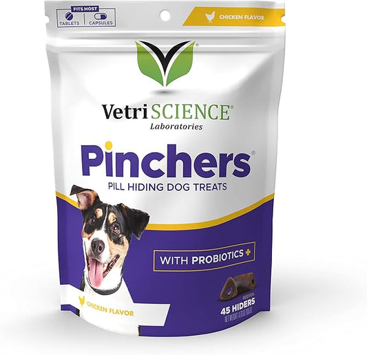 VETRISCIENCE Extra Large Pinchers Pill Hiders Chews, Non-Greasy Pill Wrap with Probiotics for Dogs, Disguise Pills, Capsules and Tablets, Soft and Chewy, Gut and Immune Health, Chicken, 2 Pack