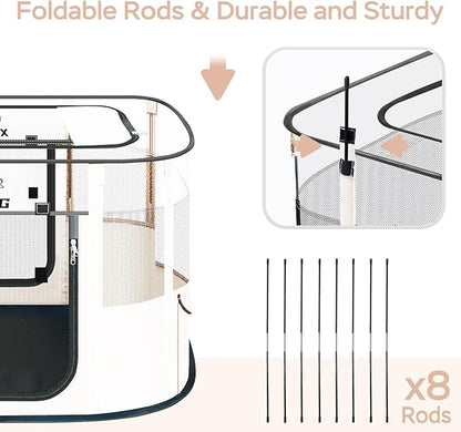 Dog Playpen with Waterproof pad,Portable Pet Crate Kennel Tent,Cat Cages Indoor Breathable Mesh Collapsible Dog Crates Playpen for Dogs Cat and Rabbit Travel Indoor & Outdoor(Large, Beige)