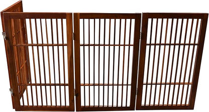 Urnporium Pet Dog Gate Freestanding, Strong Durable Folding Wooden Fence, Portable Acacia Hardwood Safety Barrier for Indoor & Outdoor Use (Brown Pet Gate, 4 Panel 30" Tall)