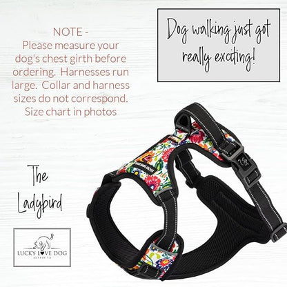 Lucky Love Dog No Pull Dog Harness, Adjustable and Easy to Walk, Cute Patterned Harness for Large Male & Female Dogs - Ladybird, Large