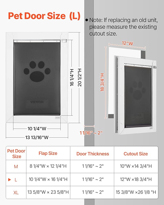 VEVOR Pet Door, Large, with Three Magnetic Flaps and Metal Frame, Strong and Weatherproof Dog Door for Interior and Exterior Doors, Easy to Install, Easy in-and-Out Access for Doggies, White