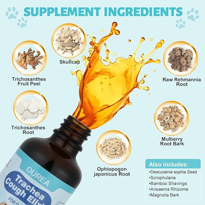 Collapsed Trachea Treatment for Dogs, Trachea Cough Elixir, Dog Kennel Cough Relief, Herbal Supplements Promote Smooth Breathing for Dogs, Easy to Administer (2 FL OZ)