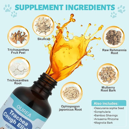 Collapsed Trachea Treatment for Dogs, Trachea Cough Elixir, Dog Kennel Cough Relief, Herbal Supplements Promote Smooth Breathing for Dogs, Easy to Administer (2 FL OZ)