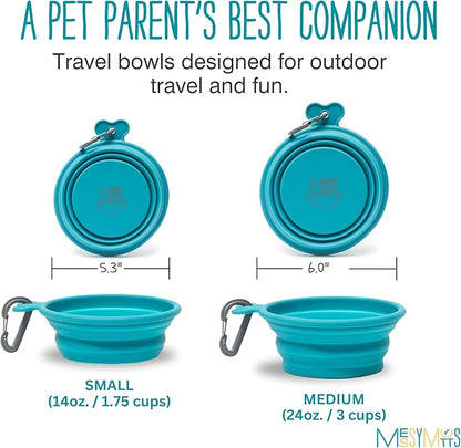 Messy Mutts Silicone Collapsible Bowl | Pet Travel Necessity | Portable Water or Food Dish | Pop Up Watering Bowl | Camping, Hiking, Walking Accessory | Small, 1.75 Cups | Blue
