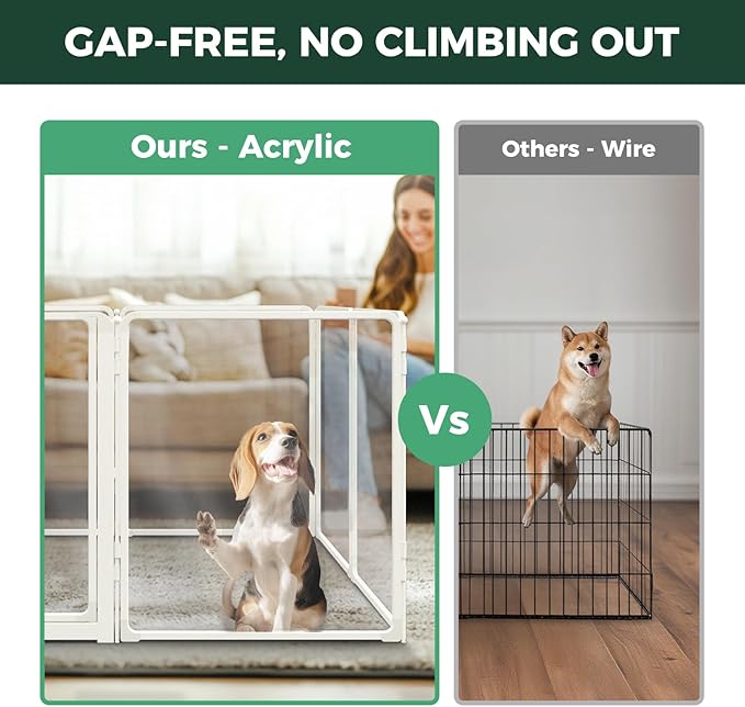 FXW AuraSpace Pro Acrylic Indoor Dog Playpen, Heavy-Duty with Metal Frame, 32" Height 12 Panels for Small and Medium Dogs, White│Patented