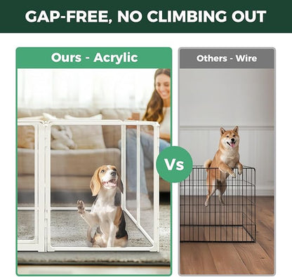FXW AuraSpace Pro Acrylic Indoor Dog Playpen, Heavy-Duty with Metal Frame, 32" Height 6 Panels for Small and Medium Dogs, White│Patented
