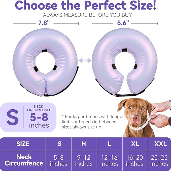 Inflatable Dog Cone Collar - Donut Collar Recovery ECollar Alternative After Surgery - Soft Dog Cone for Small Medium Large Dogs