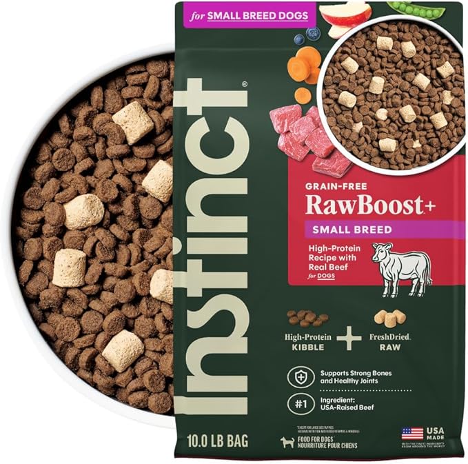Instinct RawBoost Small Breed, Natural Dry Dog Food with FreshDried Raw, High Protein, Grain-Free Recipe - Real Beef, 10 lb. Bag