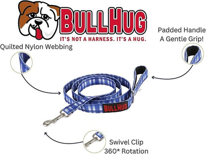 BULLHUG 6 FT Bulldog Leash with Padded Handle. Perfect for Bulldogs, French Bulldogs, Pugs & All Breeds. Leashes for Walking, Training Lead for Bulldogs (Blue Plaid)