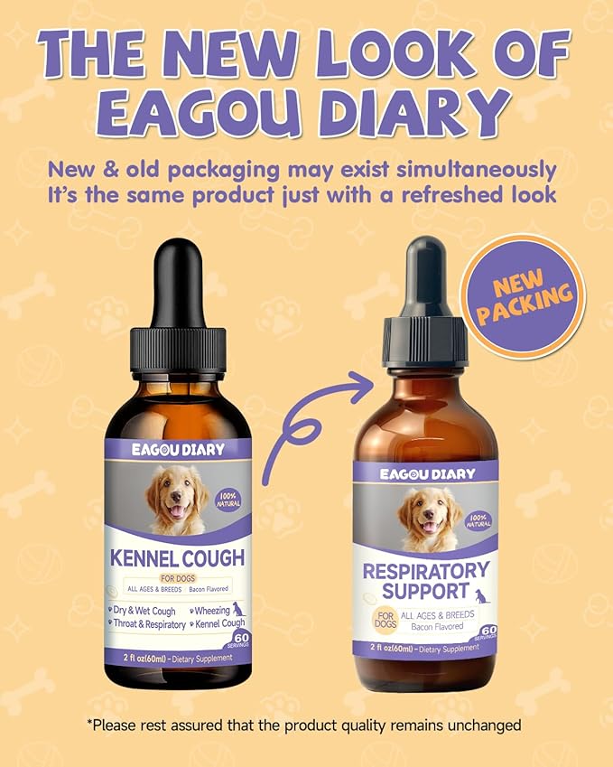EagouDiary Dog Cough Treatment,Liquid Kennel Cough Treatment with Lysine, Mullein, Vitamins,Natural Supplement for Canine Respiratory, Sneezing, Dry, Wet & Barky Relief (60mL/2 Fl Oz)