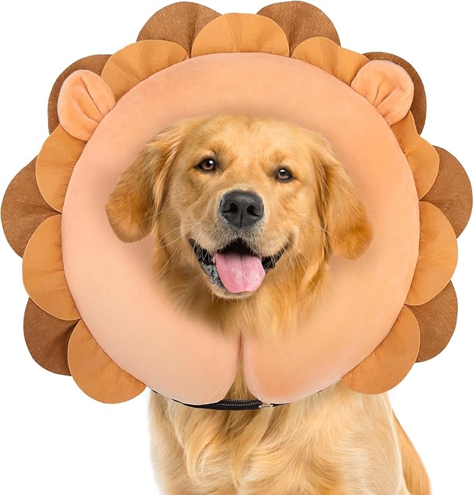 BEAUTYZOO Dog Cone Alternative After Surgery for Large Medium Small Dogs, Soft Inflatable Cone Collar for Dogs Cats, Dog Neck Donut E Collar Dog Recovery Collar to Stop Licking, Lion, M