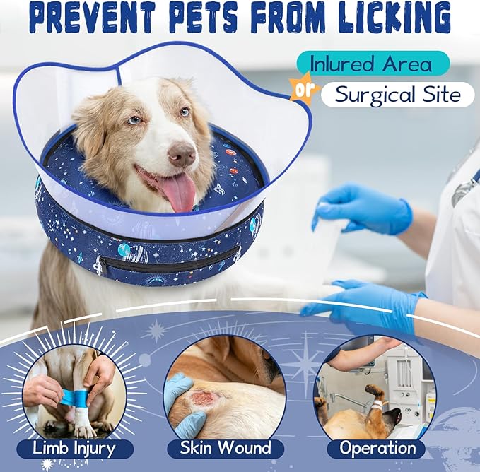 Elevated Inflatable Dog Cone Collar to Stop Licking, Dog Donut Collar After Surgery, Soft Pet Cone Alternative for Small Medium Large Dogs