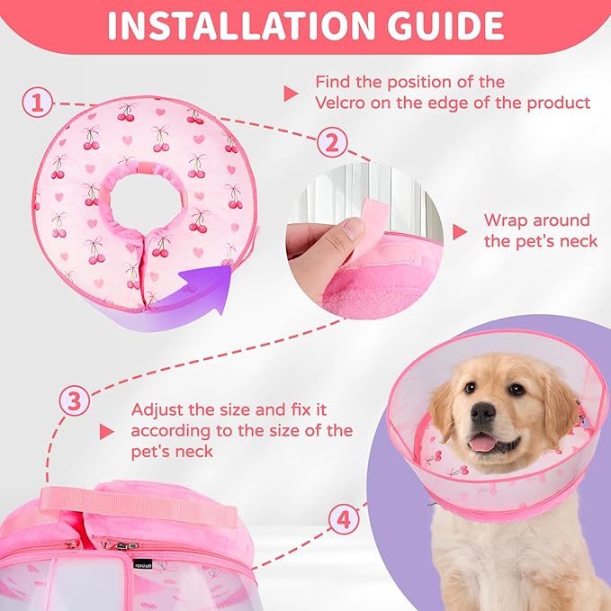Inflatable Recovery Dog Cone Collar for Large Medium Dogs After Surgery, Soft Dog Donut Collar Adjustable Recovery Bone for Pets, Prevent from Biting & Scratching (Pink, XL)