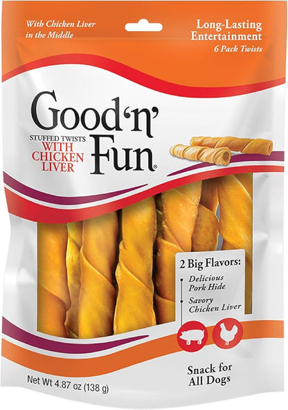 Good 'N' Fun Rawhide Twists, Chicken Liver Recipe, 6-Count