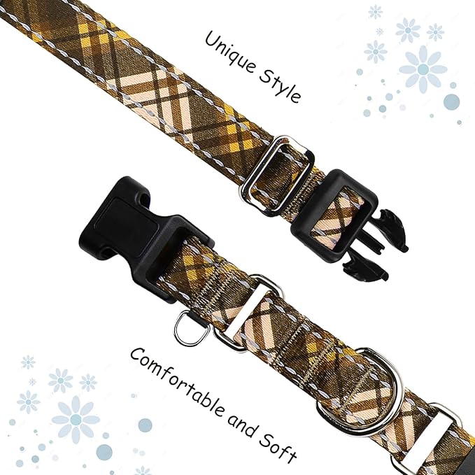 Fall Reflective Martingale Collar for Dogs with Quick Release Buckle Autumn Dog Collars (Brown Plaid, Large)