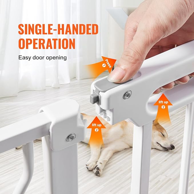 VEVOR 29.5-46" Extra Wide Baby Gate for Stairs, Auto Close Dog Gate for The House, Easy Install Pressure Mounted Pet Gates for Doorways, Easy Walk Thru Wide Safety Gate for Dog, White