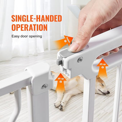 VEVOR 29.5-46" Extra Wide Baby Gate for Stairs, Auto Close Dog Gate for The House, Easy Install Pressure Mounted Pet Gates for Doorways, Easy Walk Thru Wide Safety Gate for Dog, White
