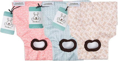 CuteBone Dog Diapers Female Washable Small Medium Large 3 Pack Reusable Doggie Diapers Puppy Period Pants for Doggy Heat Cycle Peeing