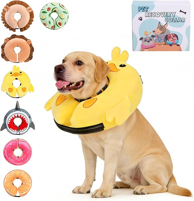 KOOLTAIL Inflatable Dog Cone Collar, Soft Donut E Collar for Dogs After Surgery to Stop Licking Enhanced Alternative, Blow Up Pet Neck Pillow Recovery Adjustable Cone for Dog Cat, Upgrade Size, Duck L