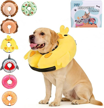 KOOLTAIL Inflatable Dog Cone Collar, Soft Donut E Collar for Dogs After Surgery to Stop Licking Enhanced Alternative, Blow Up Pet Neck Pillow Recovery Adjustable Cone for Dog Cat, Upgrade Size, Duck L