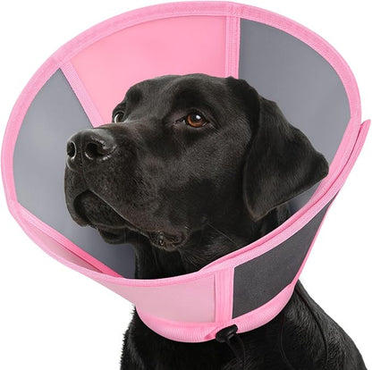 SUNFURA Dog Cone, Soft Dog Cones for Large Dogs After Surgery, Adjustable Cone for Dogs to Stop Licking, Pet E-Collar Alternative for Wound Healing, Pink Large