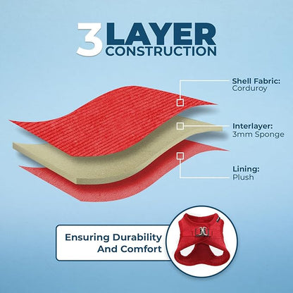 Best Pet Supplies - All Weather Plush, Reflective, No Pull Harness for Small, Medium Dogs, Cats - Secure with Hook & Loop Fastener, Buckle, Double D-Rings - Red Corduroy, XS
