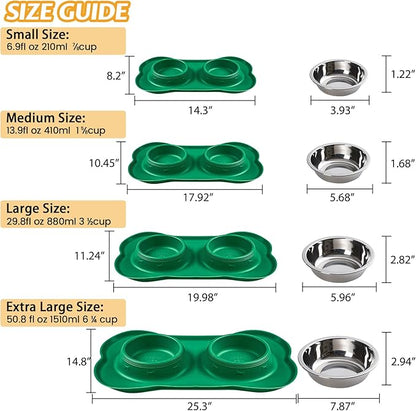 Hubulk Pet Dog Bowls 2 Stainless Steel Dog Bowl with No Spill Non-Skid Silicone Mat + Pet Food Scoop Water and Food Feeder Bowls for Feeding Small Medium Large Dogs Cats Puppies (Small, Hunter Green)