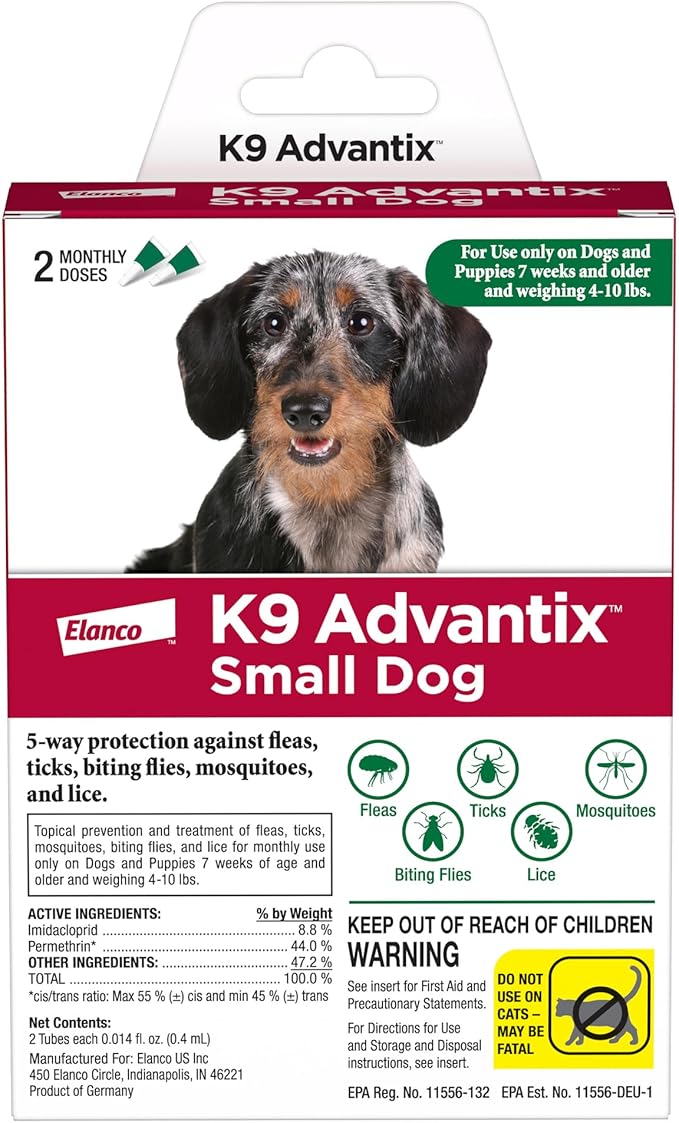 K9 Advantix Flea, Tick & Mosquito Prevention for Dogs 4-10 lbs. | Flea Drops for Small Dogs | Apply Monthly | 2 Treatments
