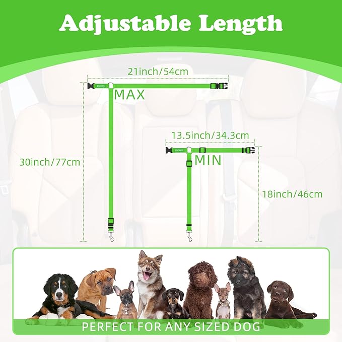 BWOGUE Pet Dog Cat Seat Belts, Car Headrest Restraint Adjustable Safety Leads Vehicle Seatbelt Harness (1 Pack, Green, Not Elastic)