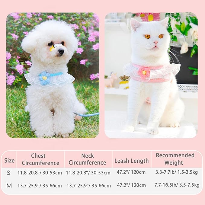 Cat Harness Collar and Leash Set, Sweet Lace Floral Kitten Collar, Escape Proof Puppy Chest Harness, Adjustable Cute Harness Leash Set for Cat Puppy Dog Outdoor Walking (Purple, S)