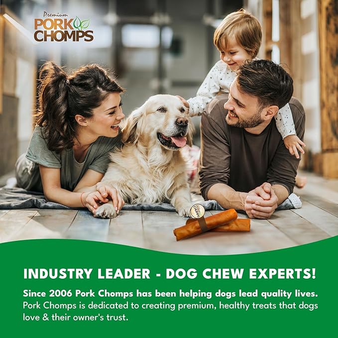 Pork Chomps Roasted Pork Skin Dog Chew, 8 Inch Roll, 1 Count - Long-Lasting Treats for Dogs - High Protein, Rawhide-Free, Low Fat, Healthy & Delicious Chews